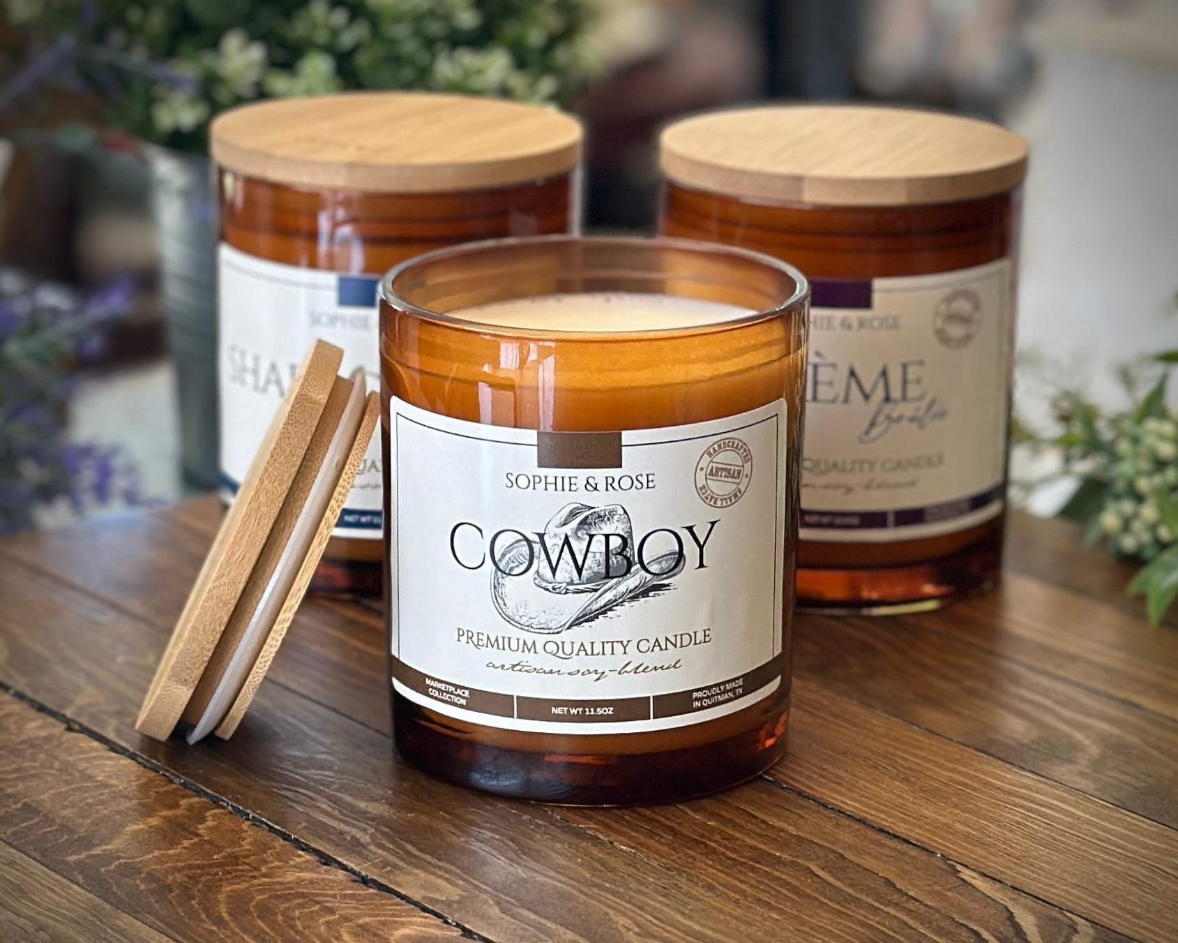 Candle ~Cowboy (Amber Glass/Bamboo Lid)