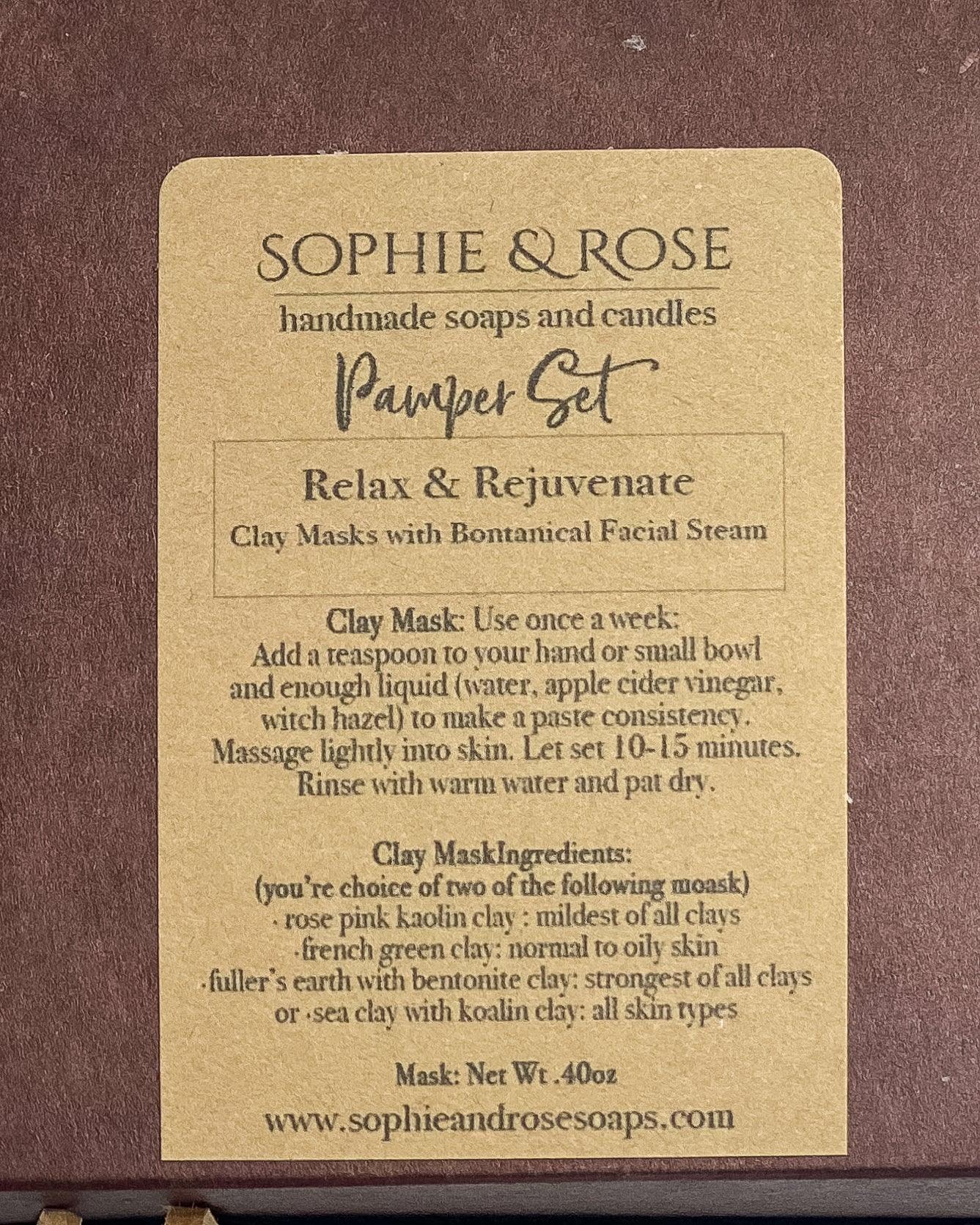 Natural Facial Mask ~ Pamper Set - Sophie and Rose
