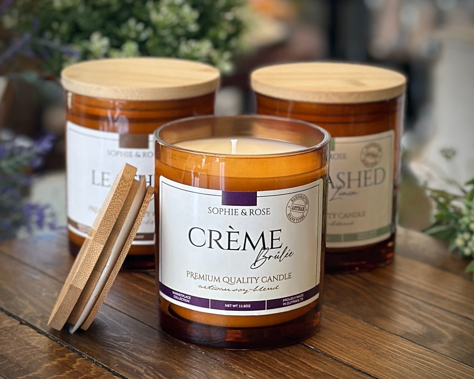 Candle ~ Creme Brûlée (Amber Glass Bamboo Lid)