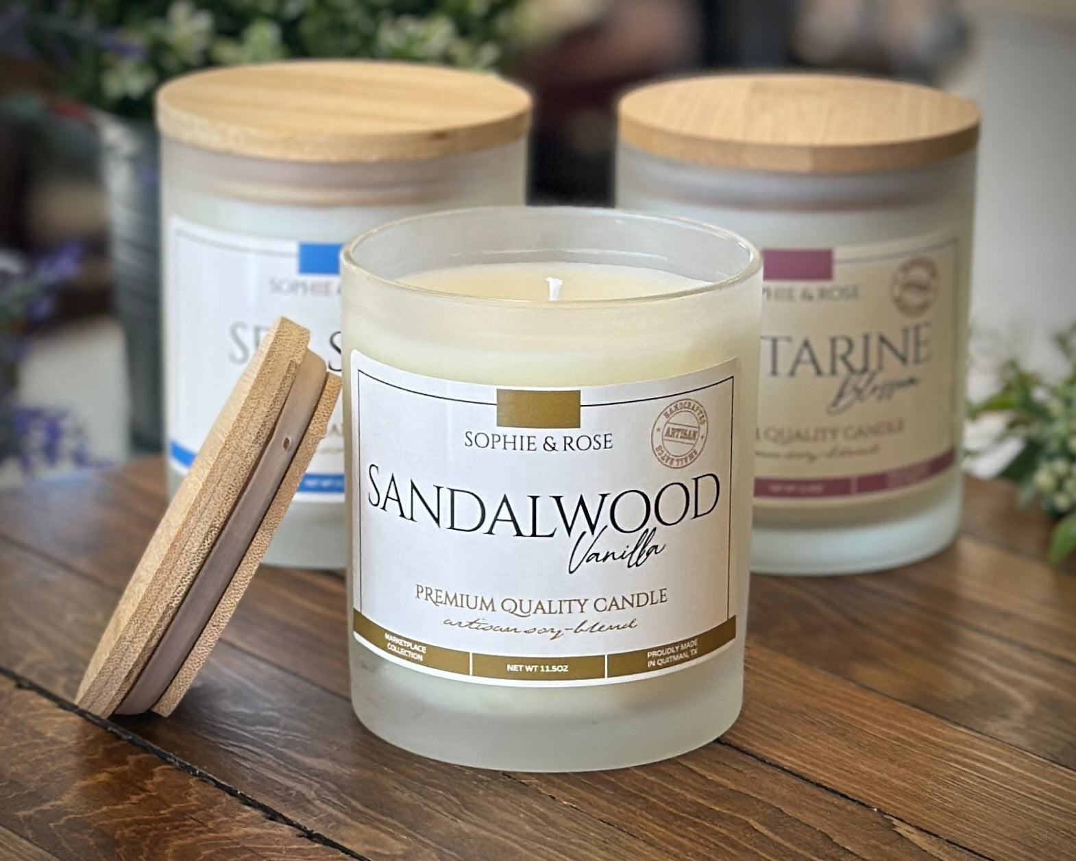 Candle ~ Sandalwood Vanilla (Frosted Glass/Bamboo Lid)