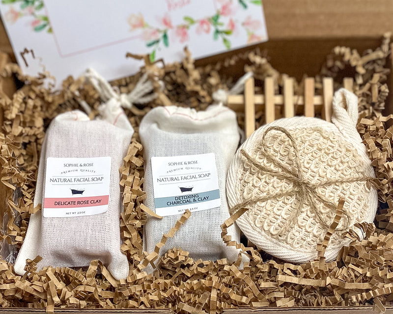Facial Bar with Facial Buffer and Wooden Soap Saver Gift Set